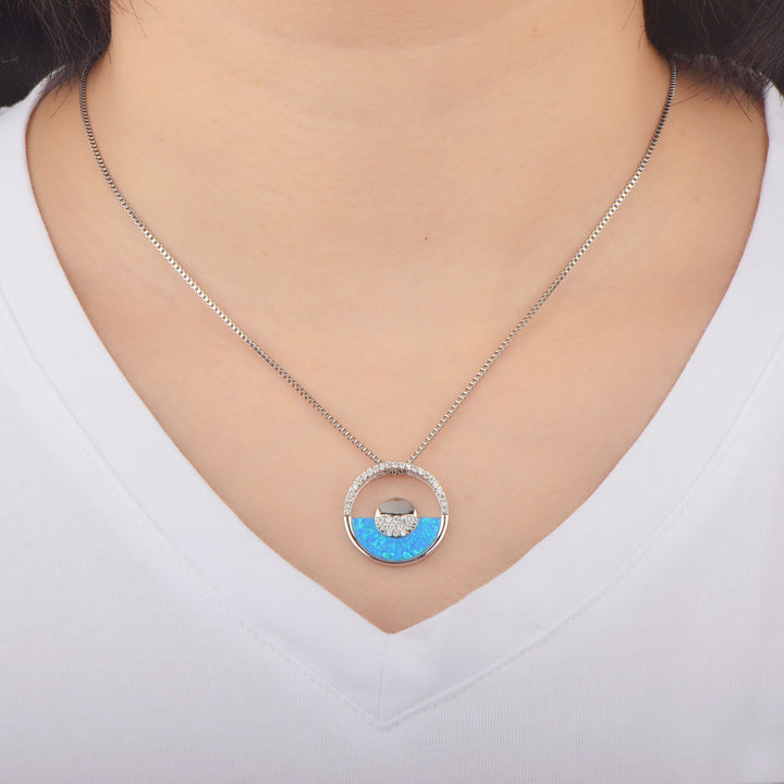 Collana con ciondolo rotondo in opale blu hawaiano Olivenorma