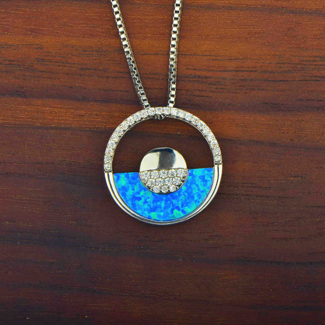 Collana con ciondolo rotondo in opale blu hawaiano Olivenorma