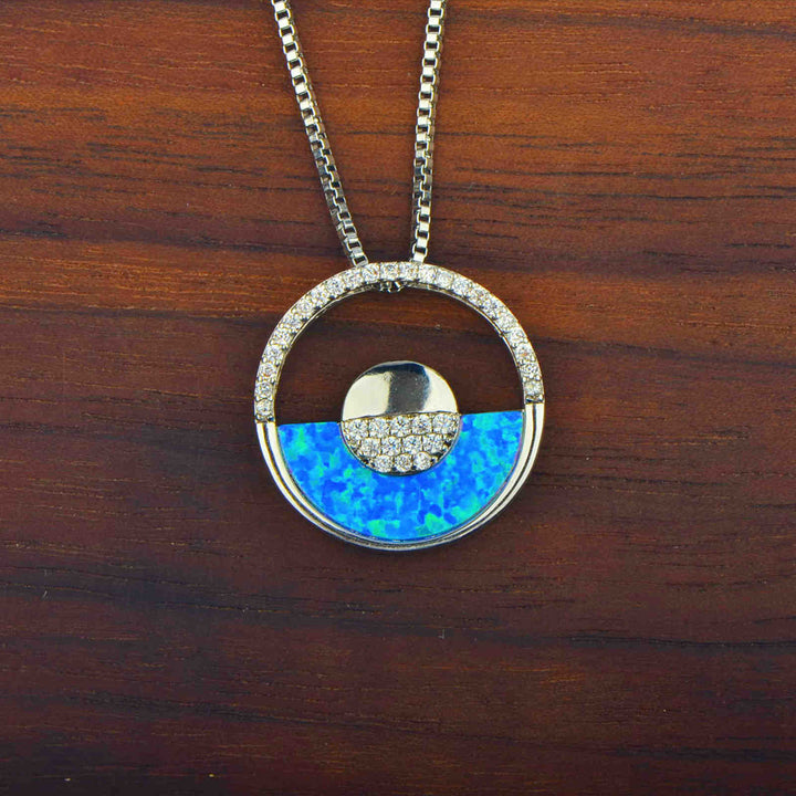 Collana con ciondolo rotondo in opale blu hawaiano Olivenorma