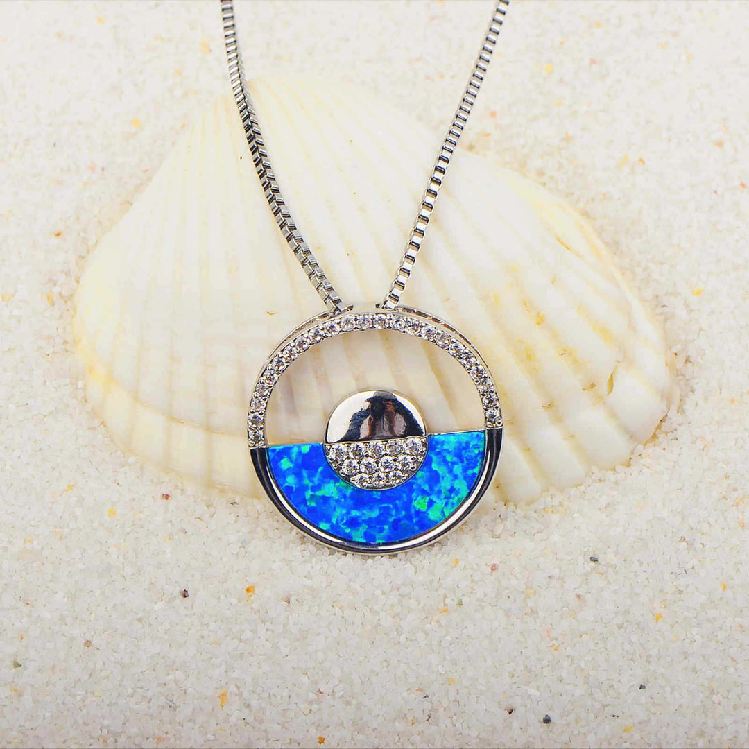 Collana con ciondolo rotondo in opale blu hawaiano Olivenorma