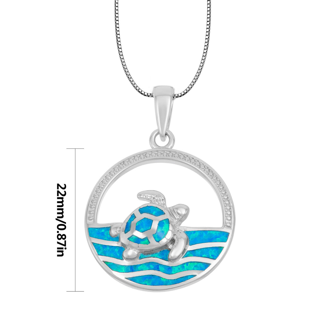Collana con ciondolo tartaruga nuotatrice in opale blu hawaiano Olivenorma