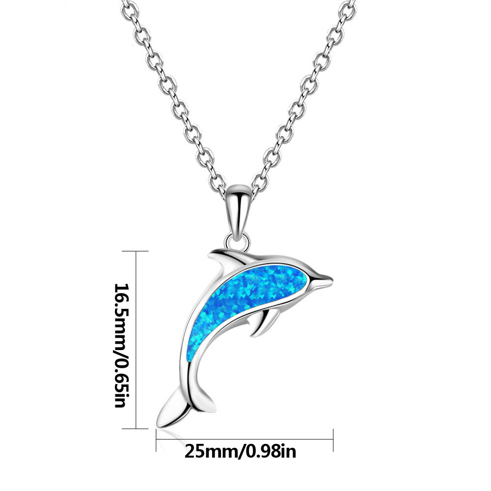 Collana con ciondolo a forma di delfino dell'oceano in blu opale Olivenorma