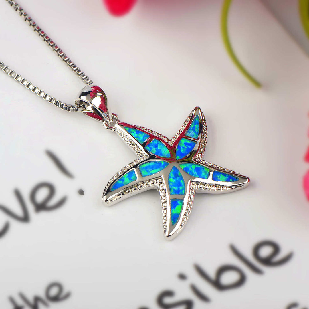 Collana con ciondolo stella marina in blu opale e bianco Olivenorma