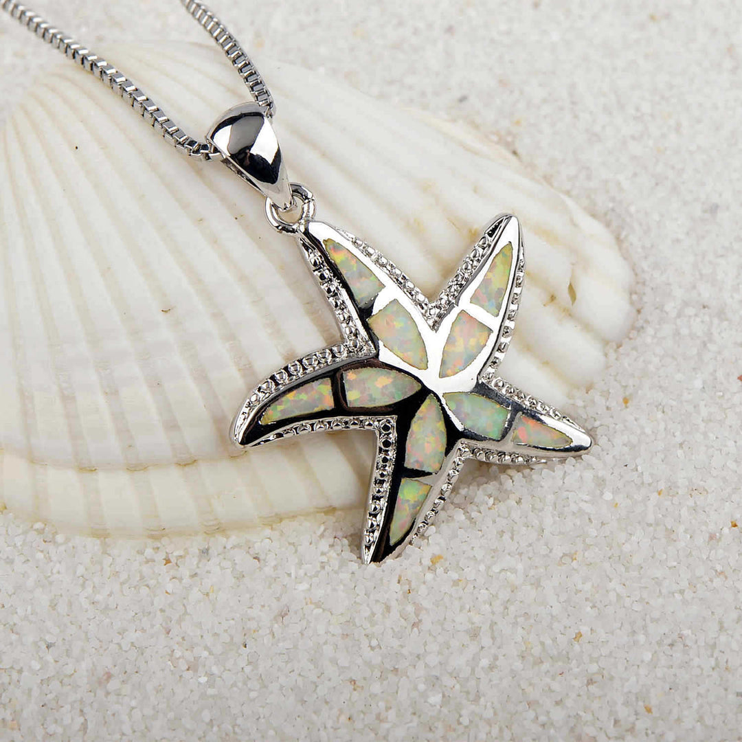 Collana con ciondolo stella marina in blu opale e bianco Olivenorma