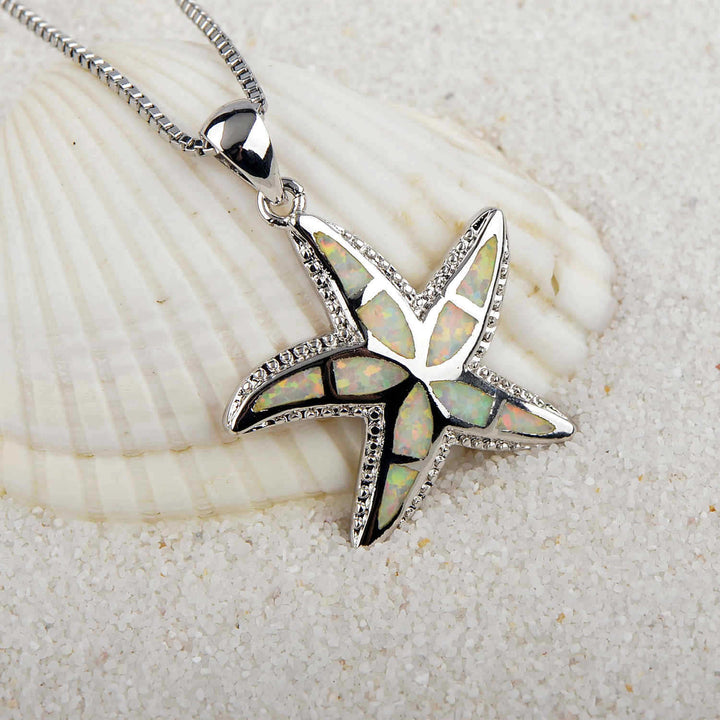 Collana con ciondolo stella marina in blu opale e bianco Olivenorma
