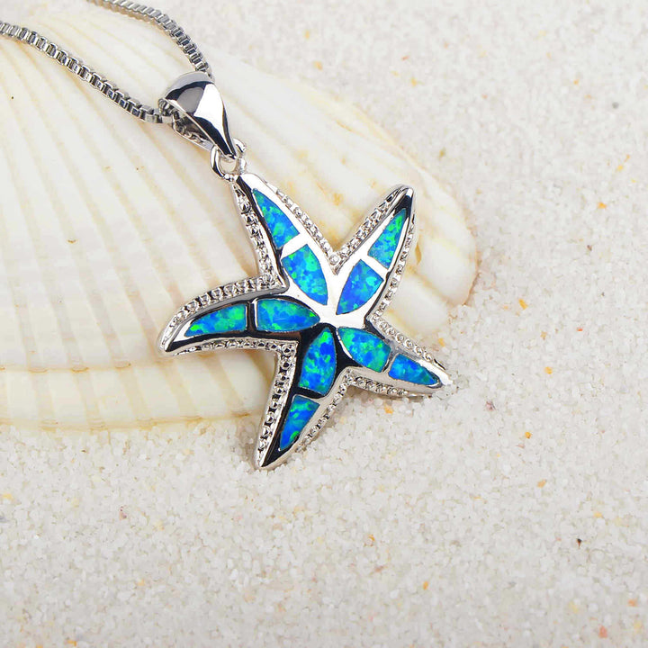 Collana con ciondolo stella marina in blu opale e bianco Olivenorma