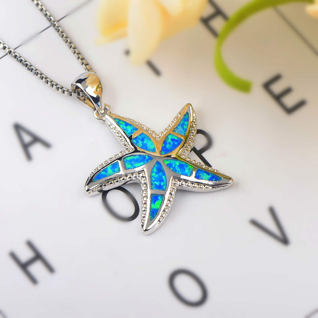 Collana con ciondolo stella marina in blu opale e bianco Olivenorma
