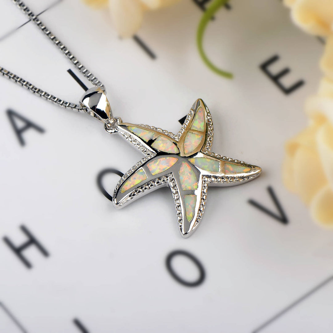 Collana con ciondolo stella marina in blu opale e bianco Olivenorma