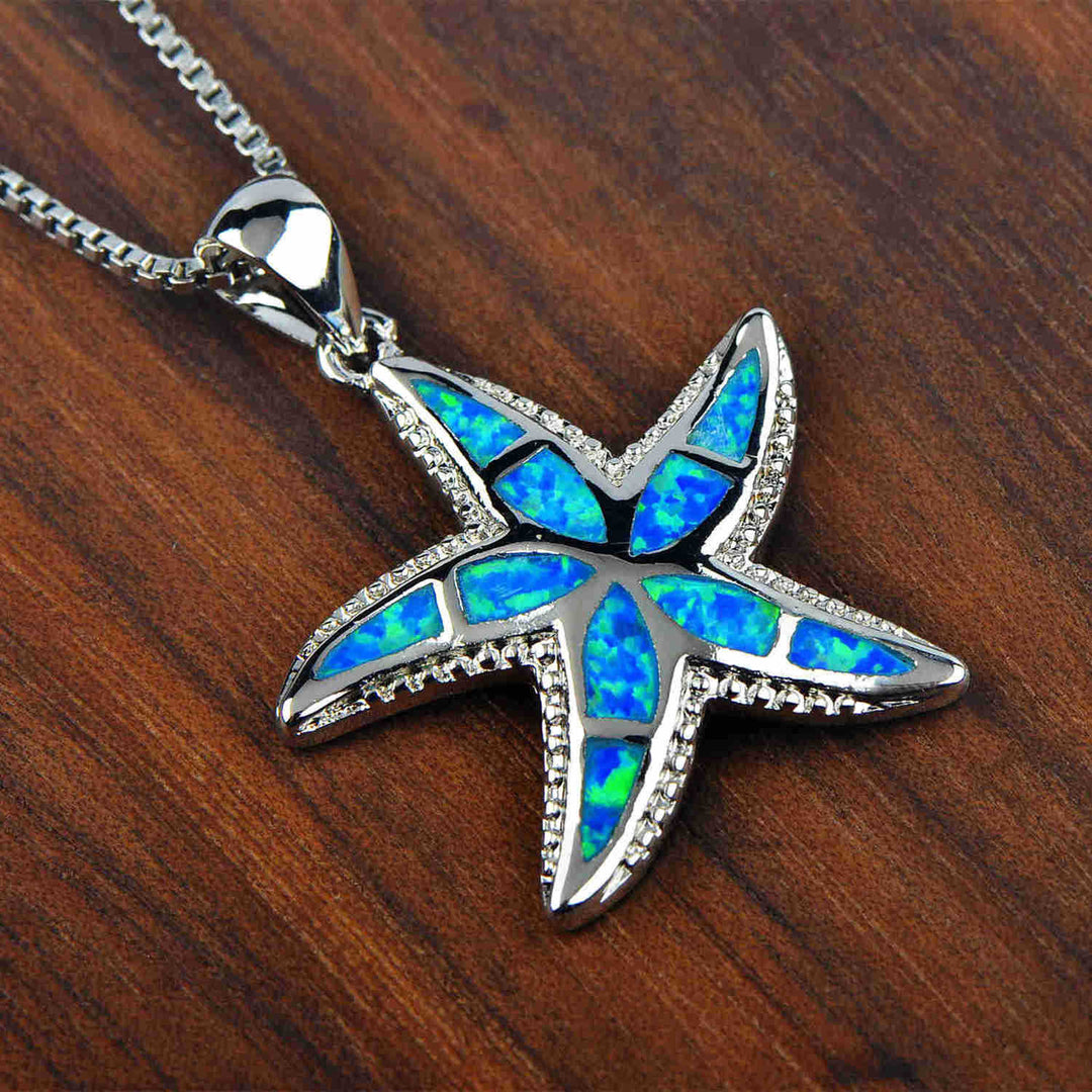 Collana con ciondolo stella marina in blu opale e bianco Olivenorma