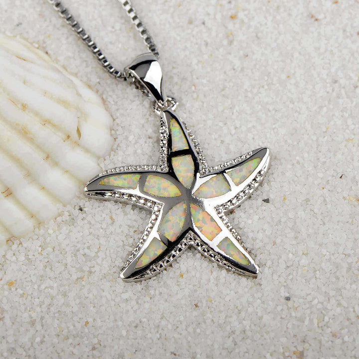 Collana con ciondolo stella marina in blu opale e bianco Olivenorma