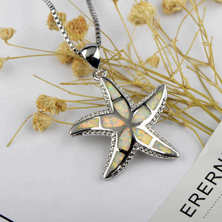 Collana con ciondolo stella marina in blu opale e bianco Olivenorma