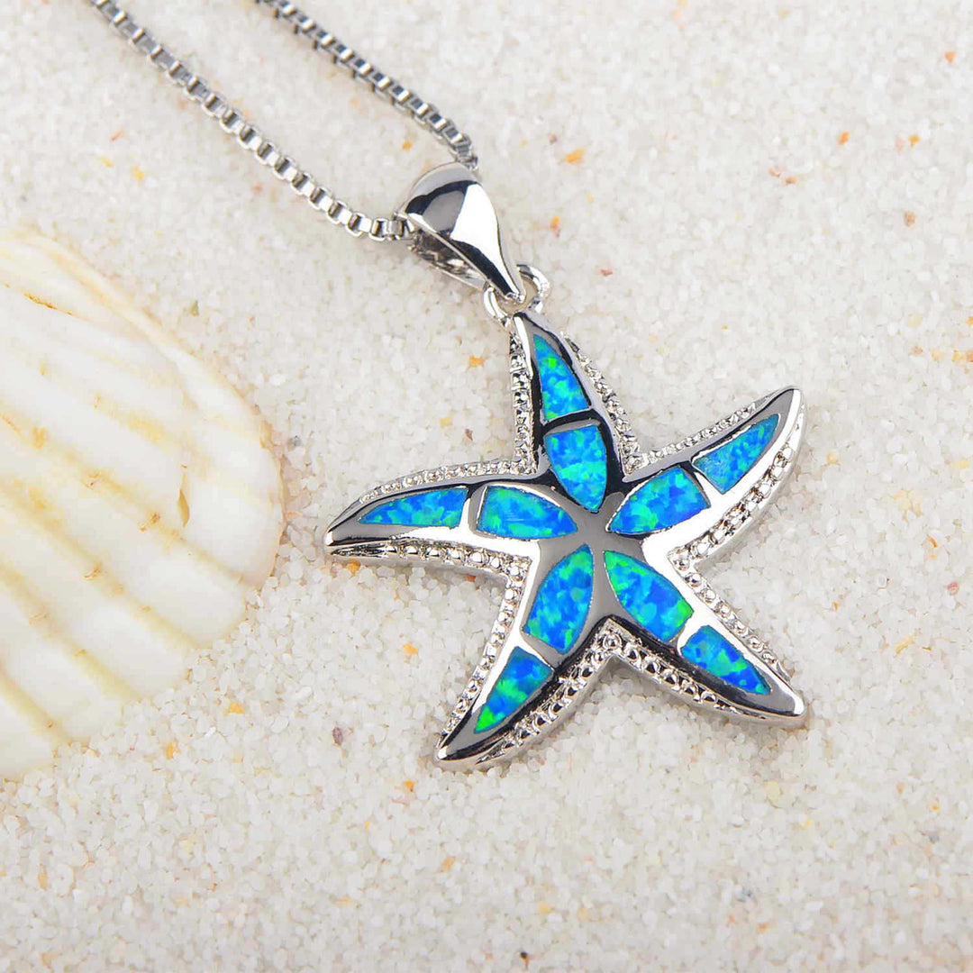 Collana con ciondolo stella marina in blu opale e bianco Olivenorma