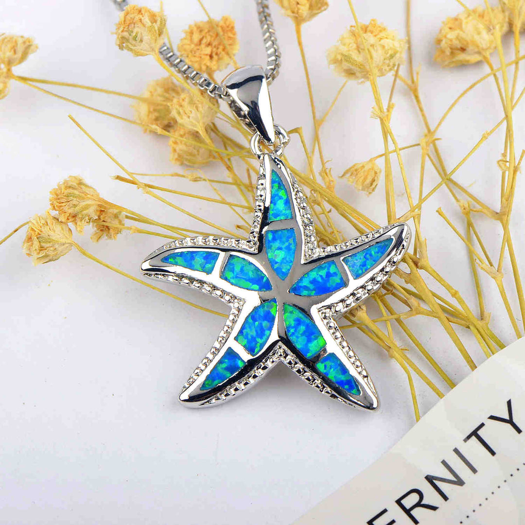 Collana con ciondolo stella marina in blu opale e bianco Olivenorma