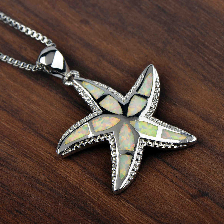Collana con ciondolo stella marina in blu opale e bianco Olivenorma