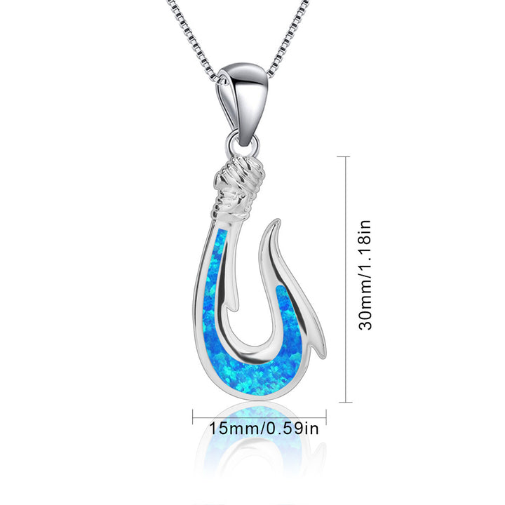 Collana con ciondolo a forma di amo da pesca in blu opale Olivenorma 