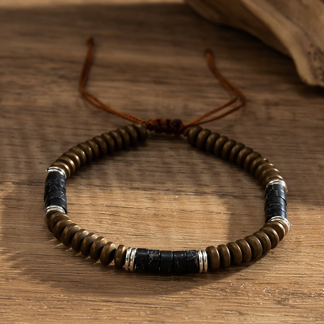 Olivenorma Braccialetto con coulisse intrecciato in perline di turchese ematite da uomo