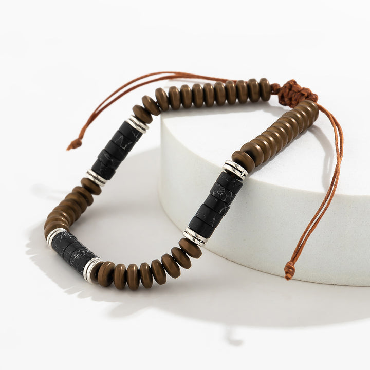 Olivenorma Braccialetto con coulisse intrecciato in perline di turchese ematite da uomo