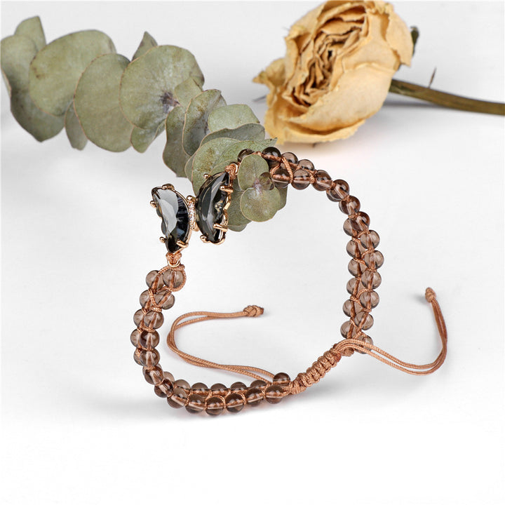 Braccialetto in corda intrecciata regolabile con farfalla di cristallo curativo Olivenorma - Quarzo fumé - image 11