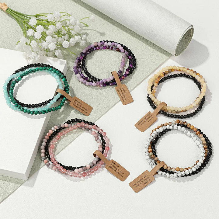 Bracciale Olivenorma 3 pezzi da 4 mm in perline di pietra naturale