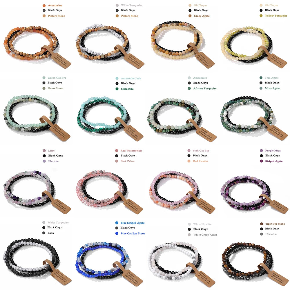 Bracciale Olivenorma 3 pezzi da 4 mm in perline di pietra naturale