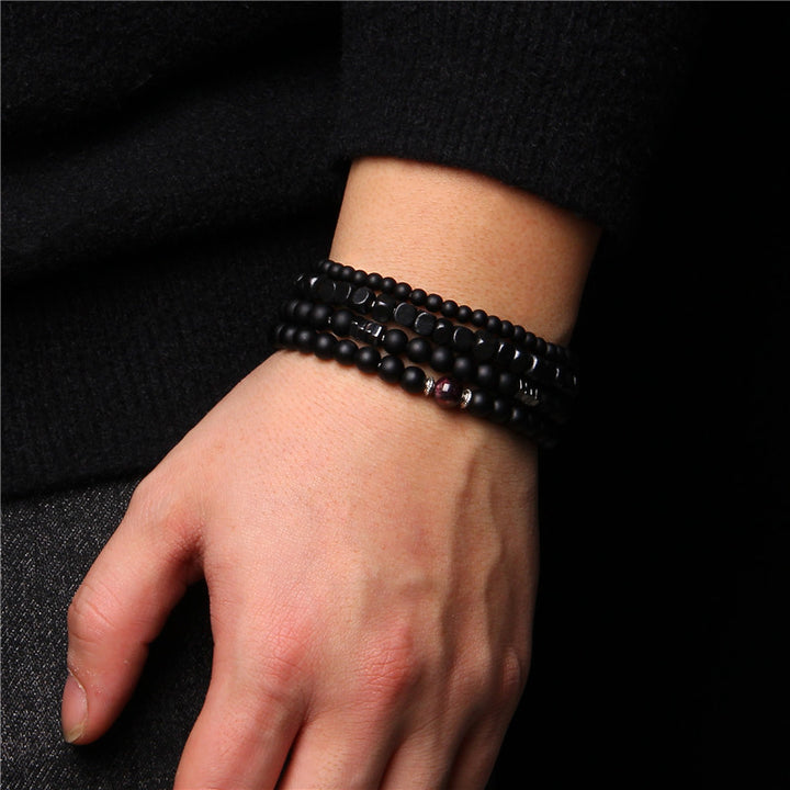 Bracciale da uomo Olivenorma impilabile a 4 strati in agata nera