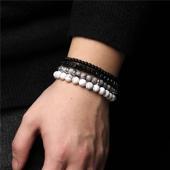 Bracciale da uomo Olivenorma impilabile a 4 strati in agata nera