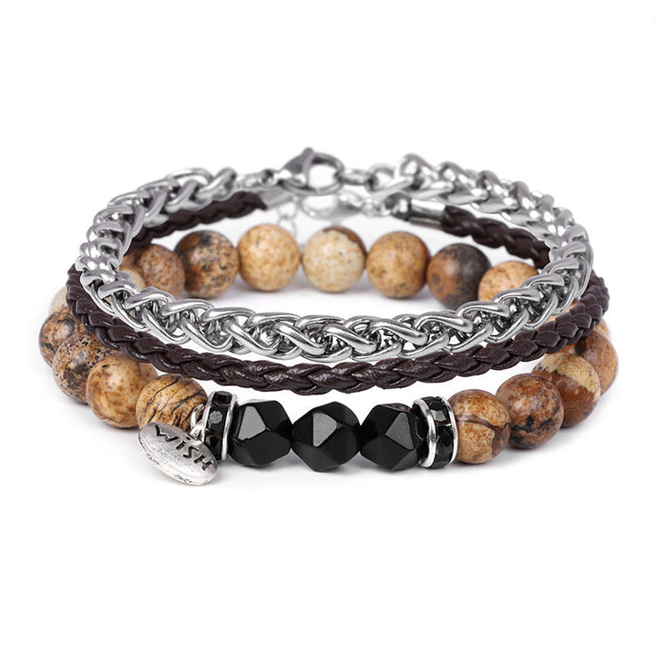 Olivenorma 3 pezzi Bracciale in pelle intrecciata con perline di metallo - image 2