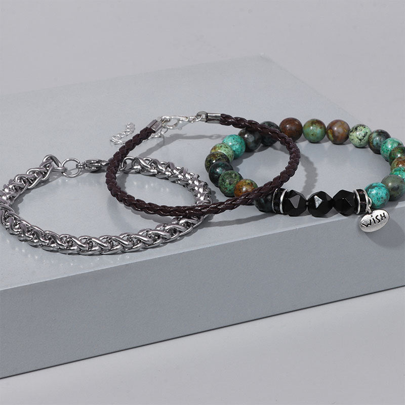 Olivenorma 3 pezzi Bracciale in pelle intrecciata con perline di metallo - image 17