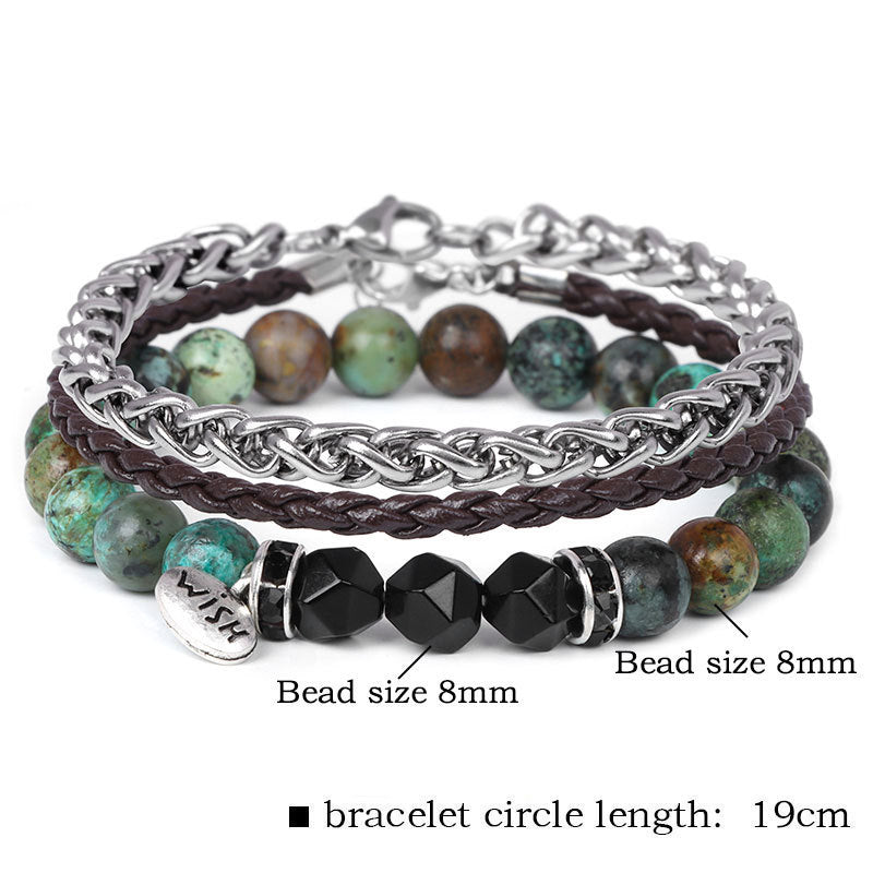 Olivenorma 3 pezzi Bracciale in pelle intrecciata con perline di metallo