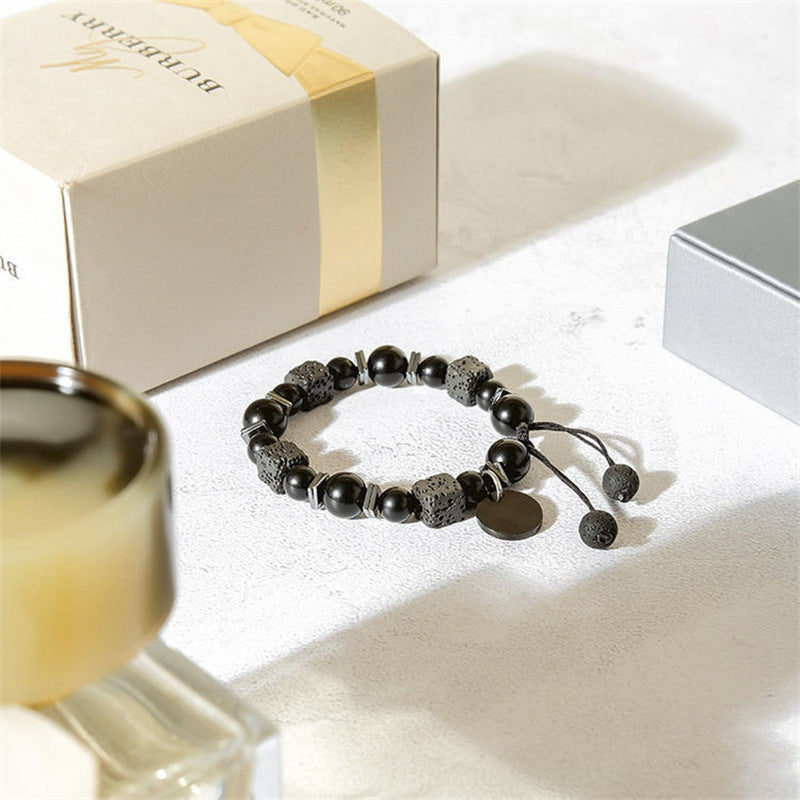 Olivenorma Bracciale regolabile da uomo in pietra lavica e ossidiana 