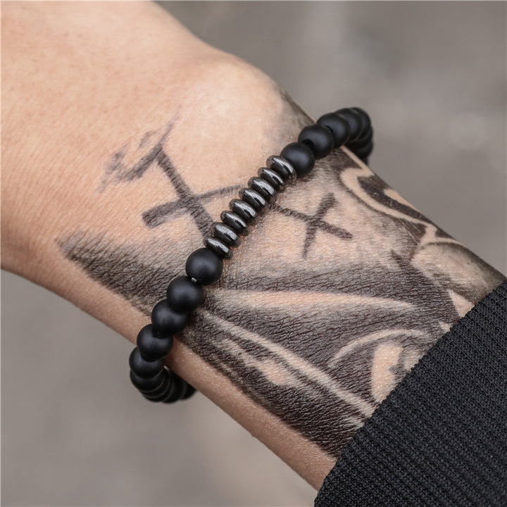 Olivenorma Bracciale regolabile da uomo in pietra lavica e ossidiana 