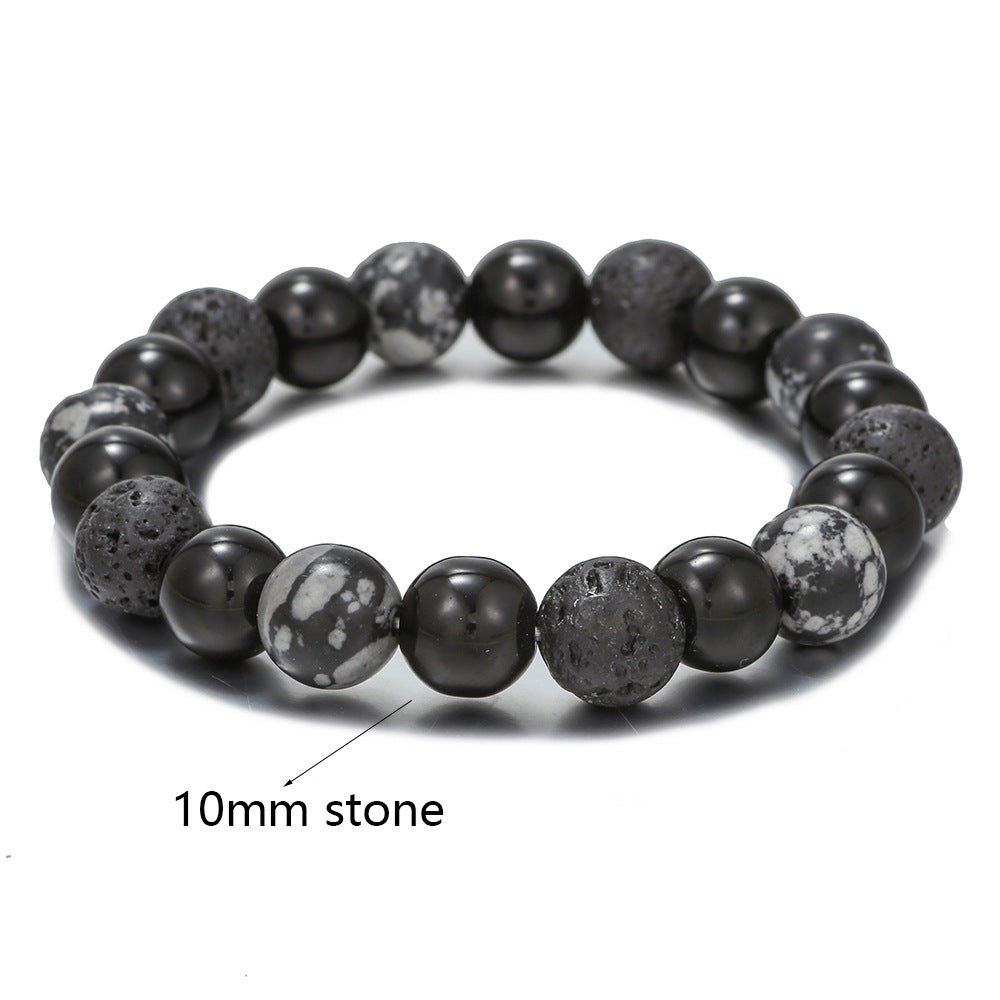 Bracciale da uomo Olivenorma con stella a otto punte in pietra lavica e ossidiana con fiocco di neve