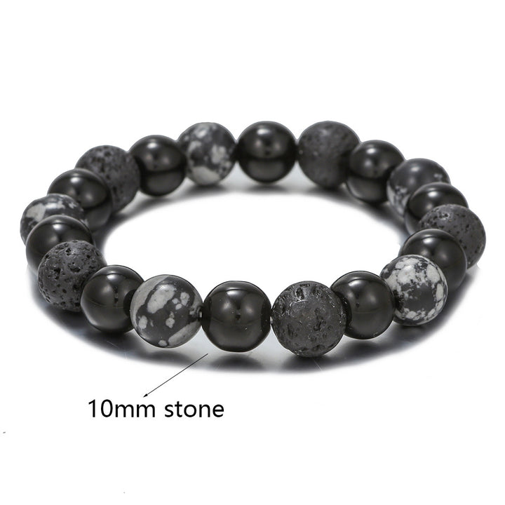 Bracciale da uomo Olivenorma con stella a otto punte in pietra lavica e ossidiana con fiocco di neve