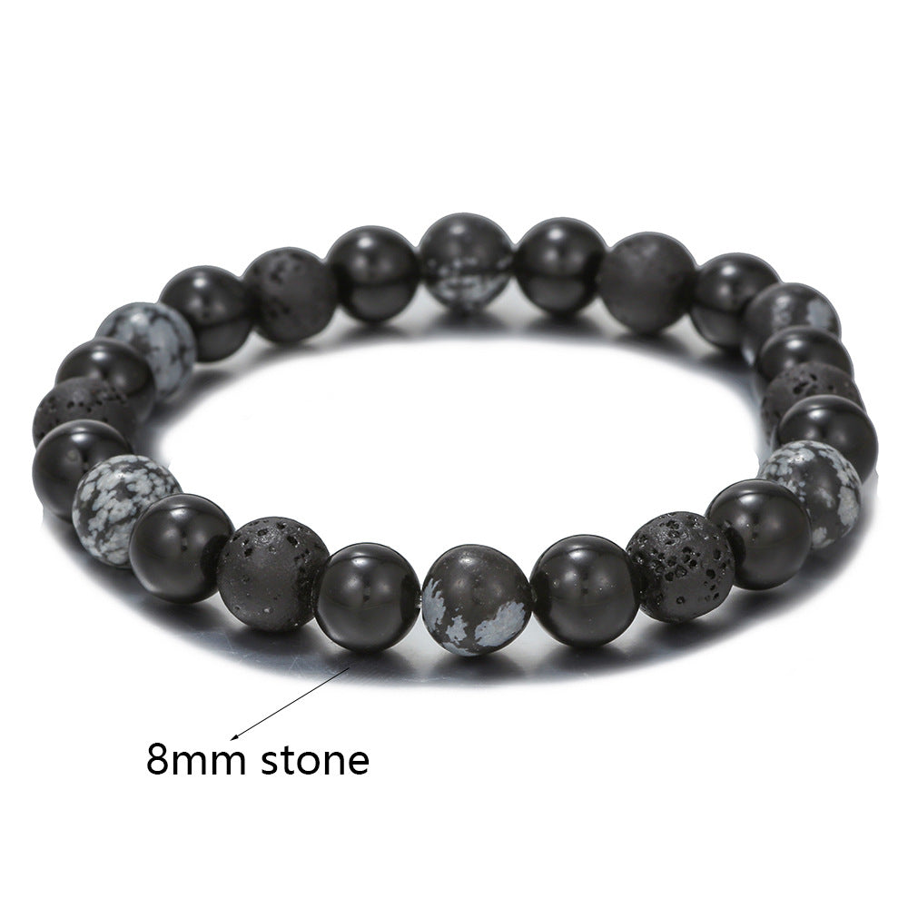 Bracciale da uomo Olivenorma con stella a otto punte in pietra lavica e ossidiana con fiocco di neve