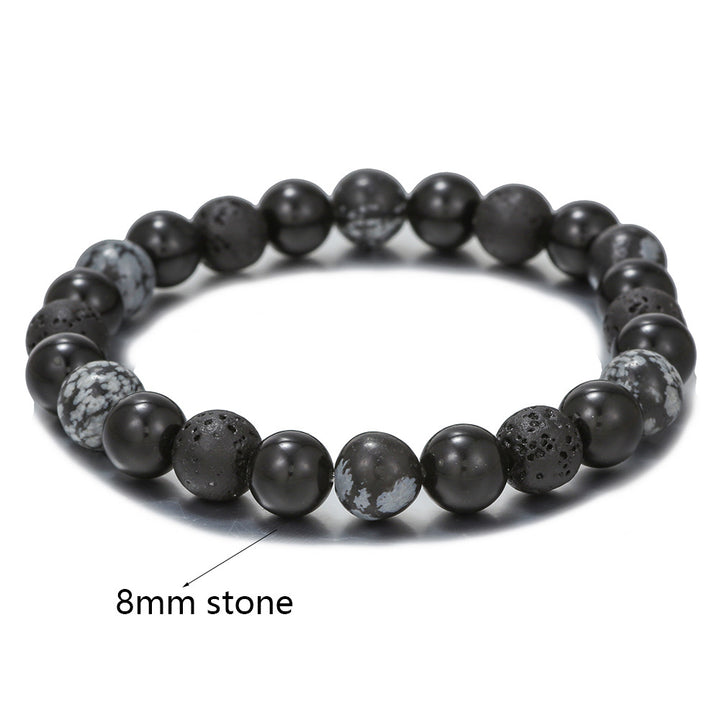 Bracciale da uomo Olivenorma con stella a otto punte in pietra lavica e ossidiana con fiocco di neve