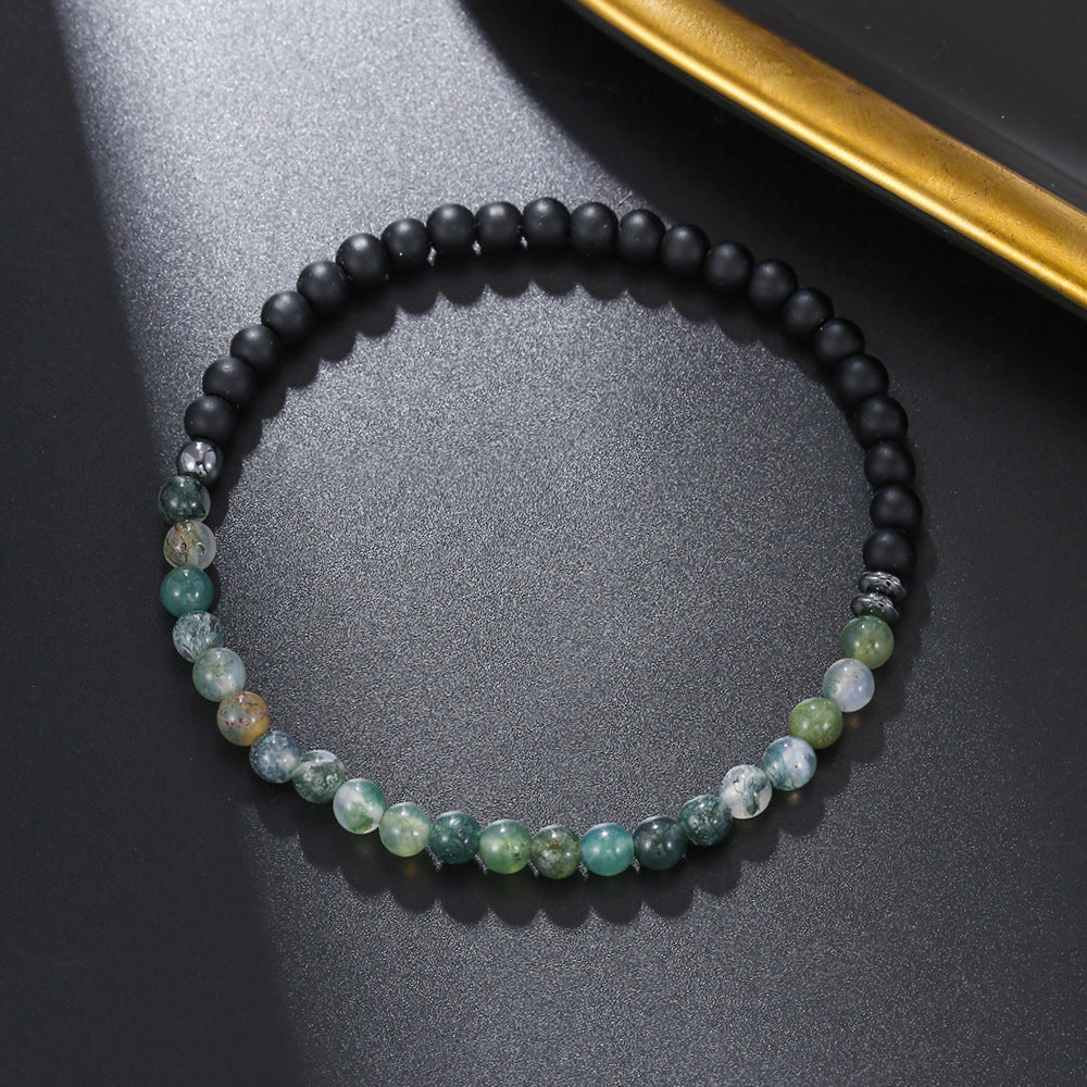Olivenorma Bracciale da uomo in agata nera vulcanica da 4 mm 