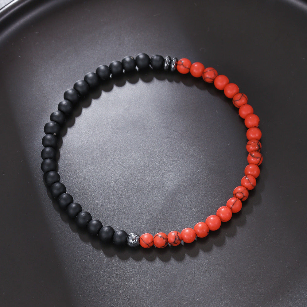 Olivenorma Bracciale da uomo in agata nera vulcanica da 4 mm 
