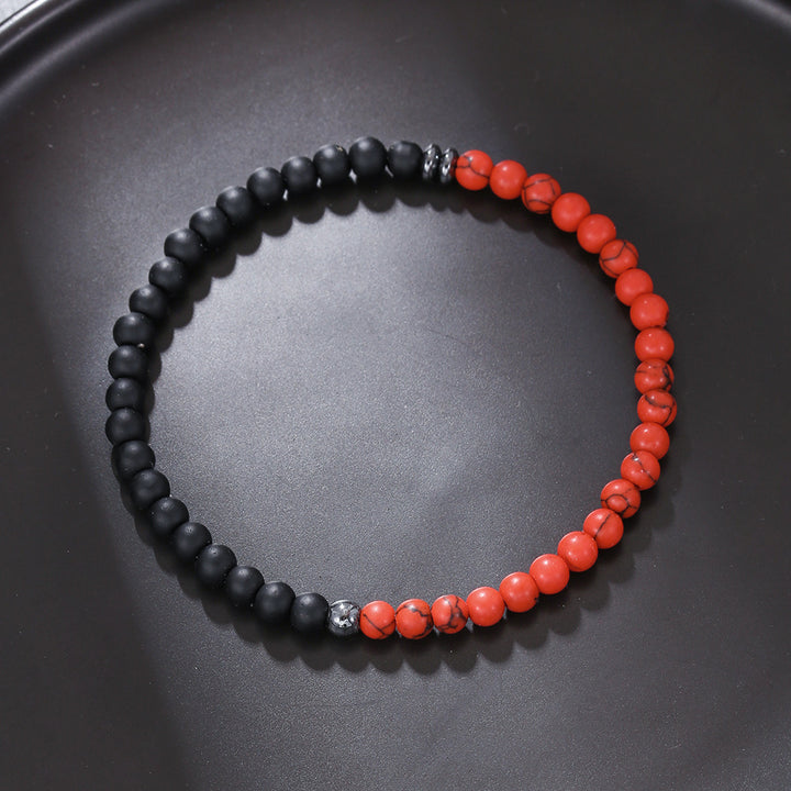 Olivenorma Bracciale da uomo in agata nera vulcanica da 4 mm 