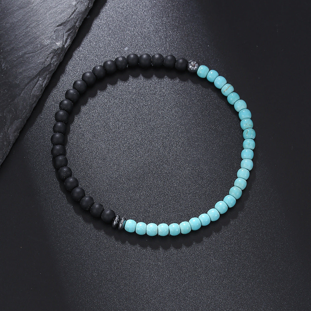 Olivenorma Bracciale da uomo in agata nera vulcanica da 4 mm 