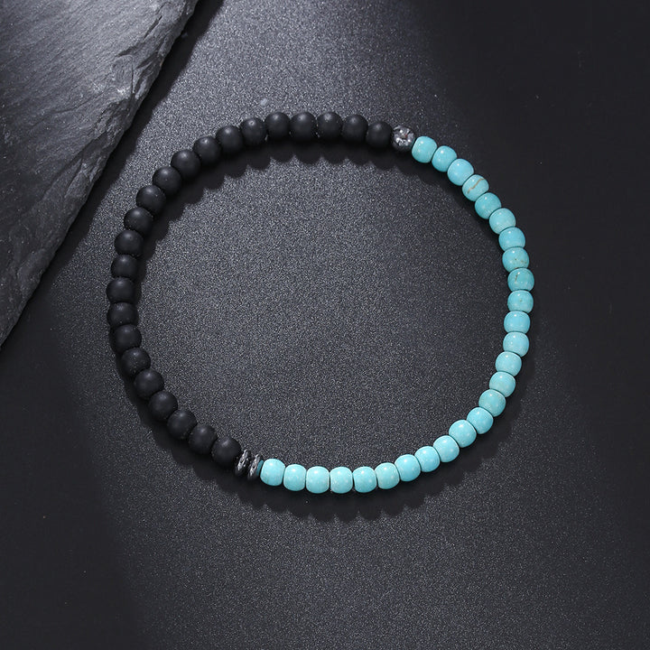 Olivenorma Bracciale da uomo in agata nera vulcanica da 4 mm 