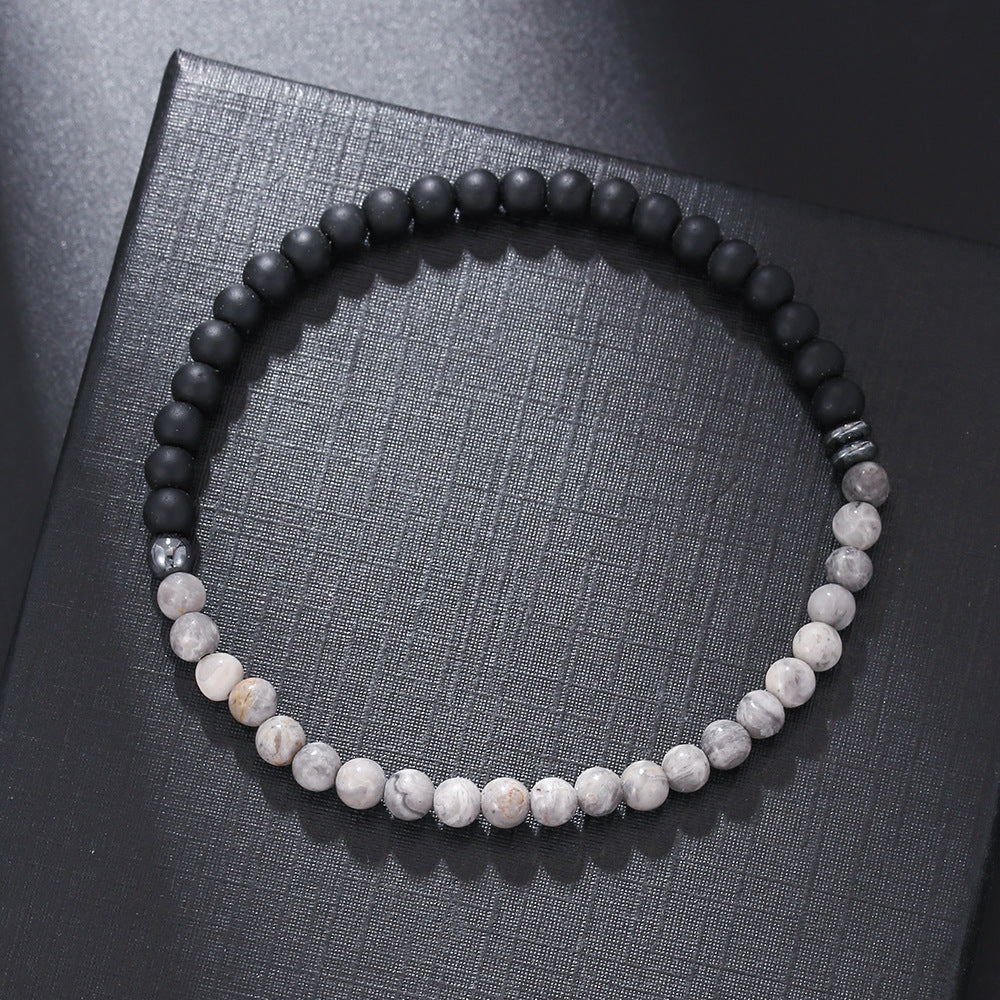 Olivenorma Bracciale da uomo in agata nera vulcanica da 4 mm 