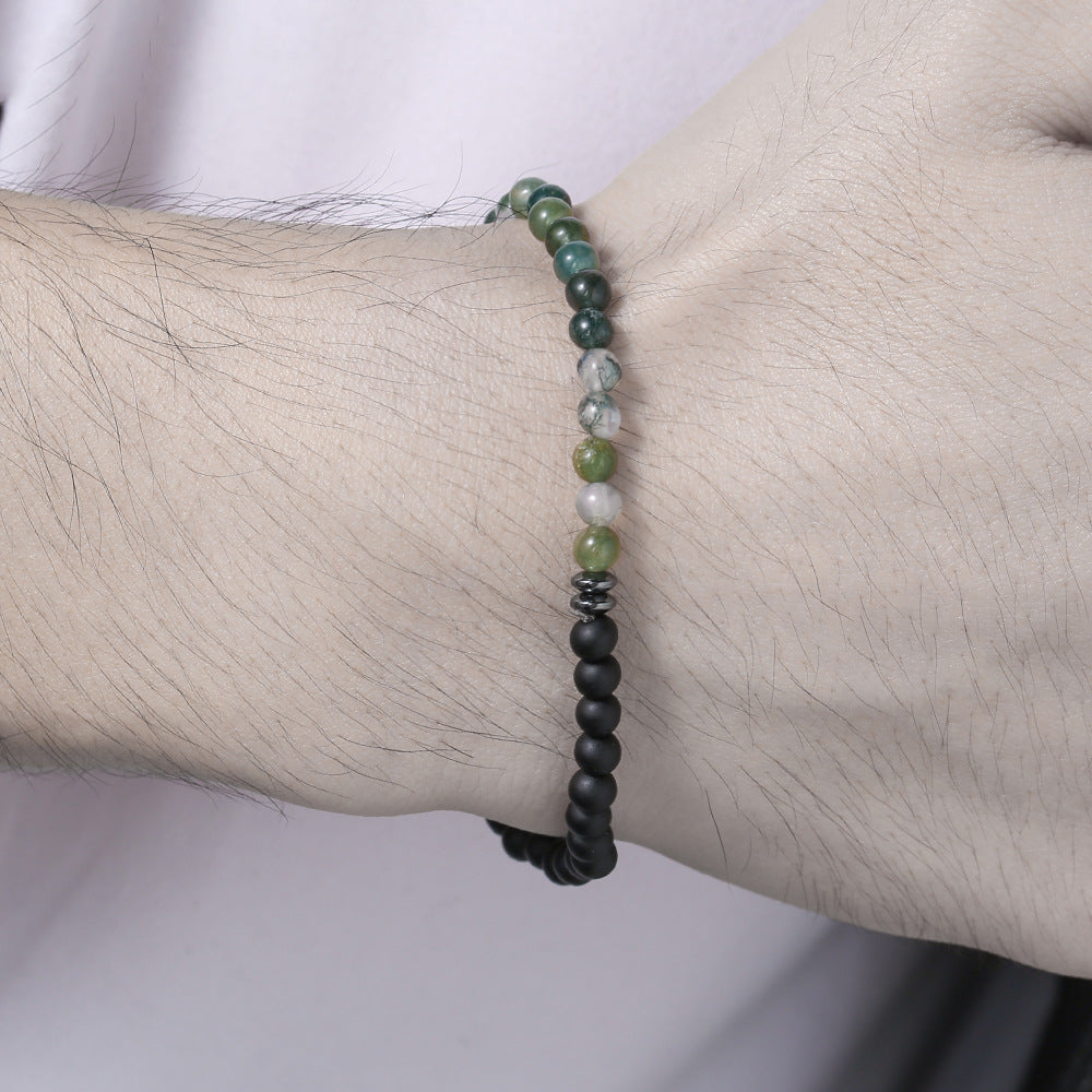 Olivenorma Bracciale da uomo in agata nera vulcanica da 4 mm 
