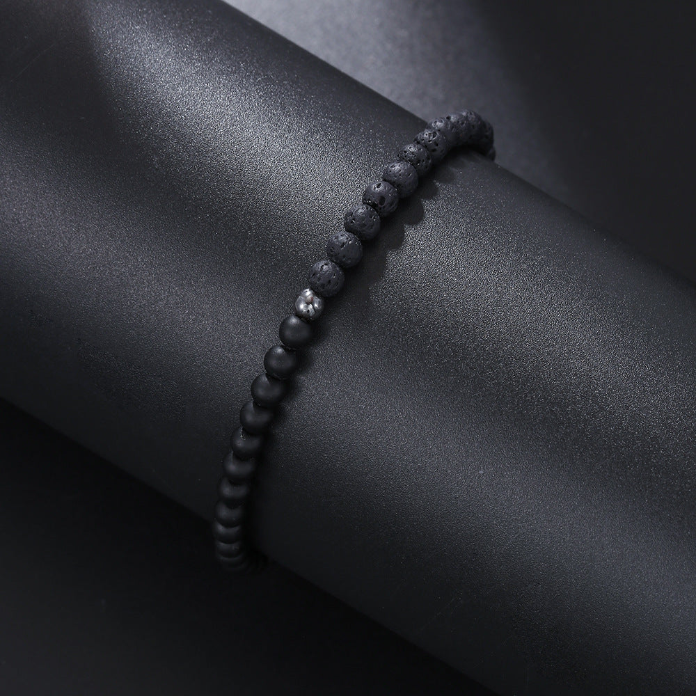 Olivenorma Bracciale da uomo in agata nera vulcanica da 4 mm 