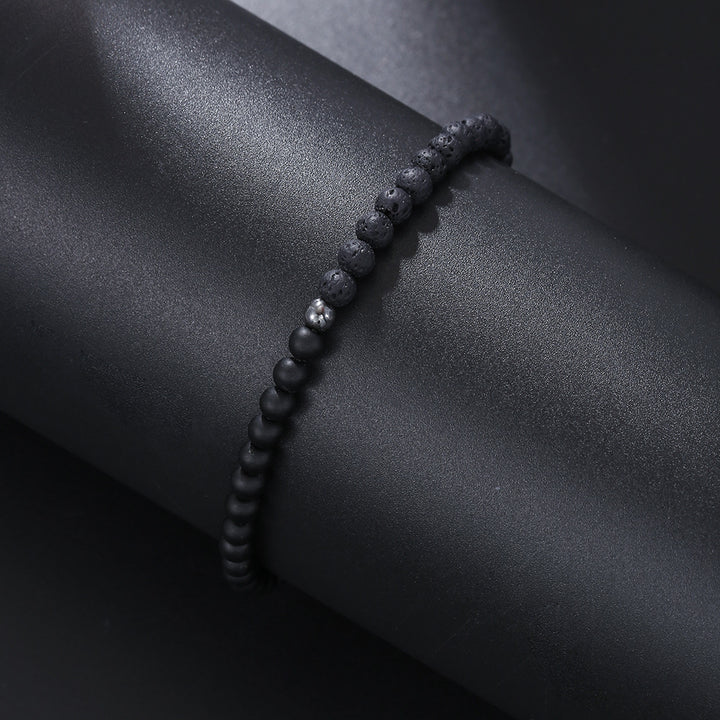 Olivenorma Bracciale da uomo in agata nera vulcanica da 4 mm 