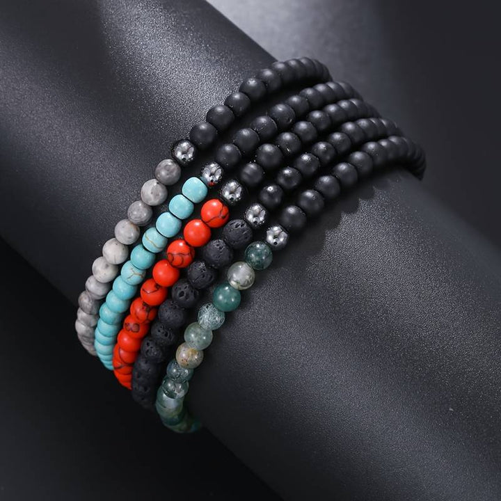 Olivenorma Bracciale da uomo in agata nera vulcanica da 4 mm 