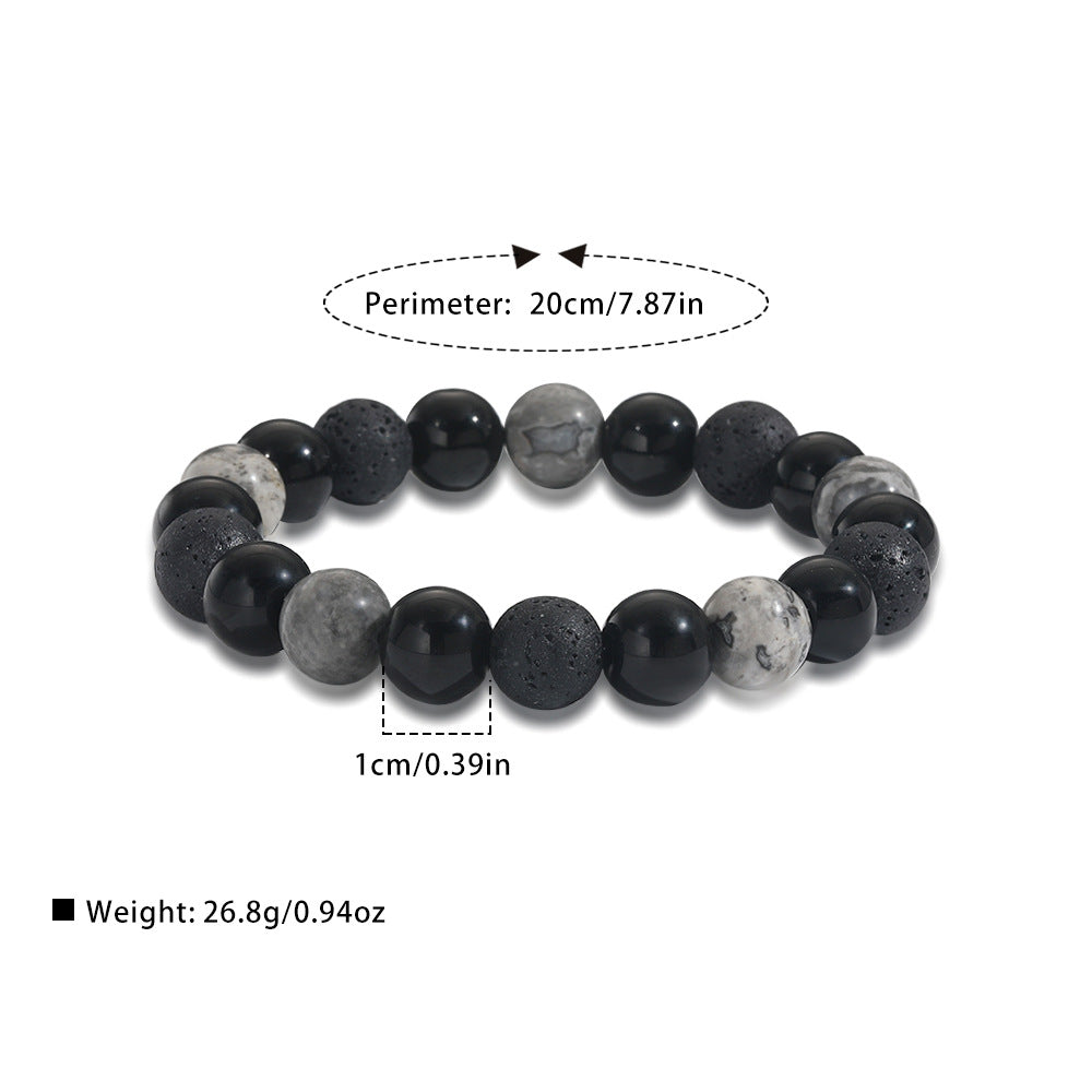 Bracciale Olivenorma 10mm Onice Nero Diaspro Grigio Pietra Lavica