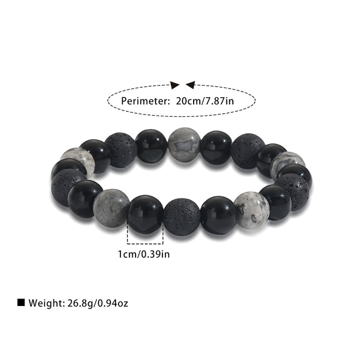Bracciale Olivenorma 10mm Onice Nero Diaspro Grigio Pietra Lavica