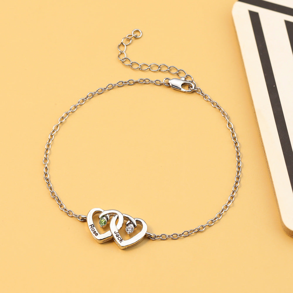 Bracciale Olivenorma con pietra portafortuna incisa a forma di cuore con doppio diamante