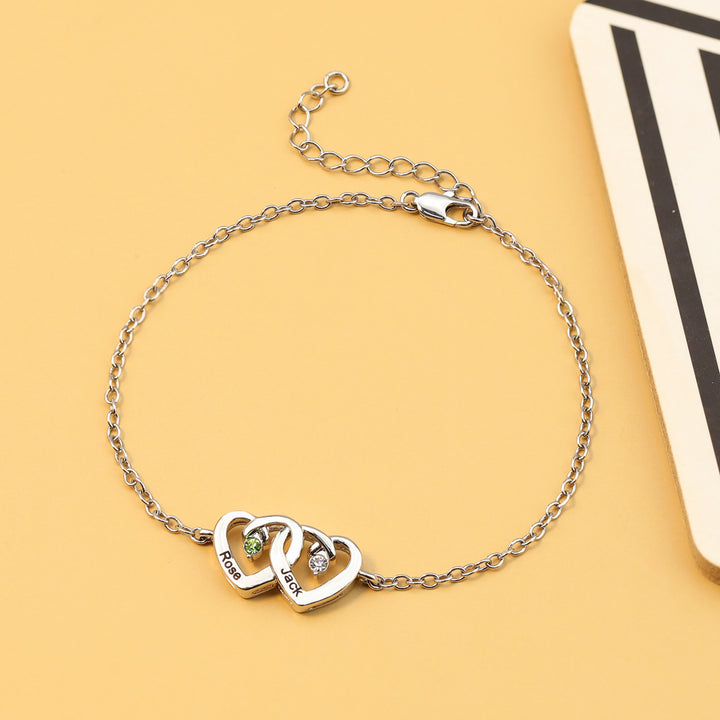 Bracciale Olivenorma con pietra portafortuna incisa a forma di cuore con doppio diamante