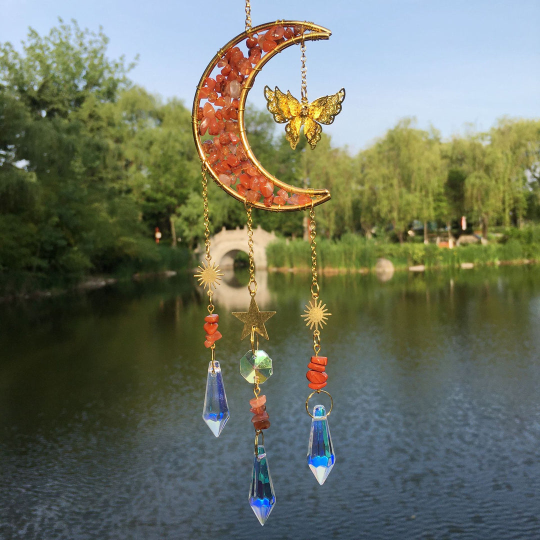 Olivenorma Campanello a vento con farfalla lunare in cristallo naturale Ghiaia